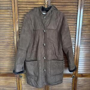 Fitz-Wright Women's Winter Coat - Brown Sueded, Button Up - Size Medium Long
